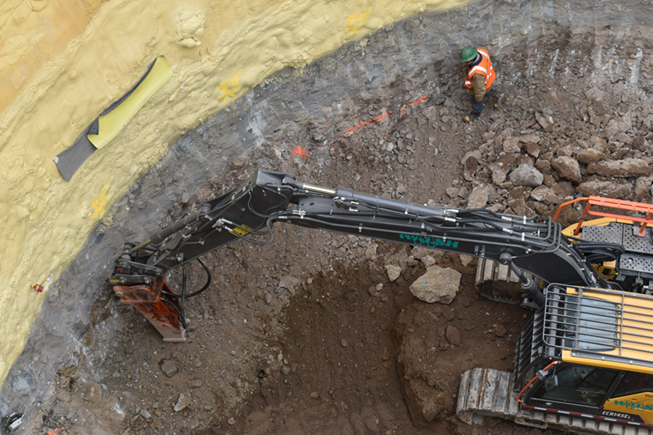Excavation of Frozen Launching Shaft, Bergen Point Wastewater Treatment Plant Long Island, New York. (Courtesy of Keller, North America)