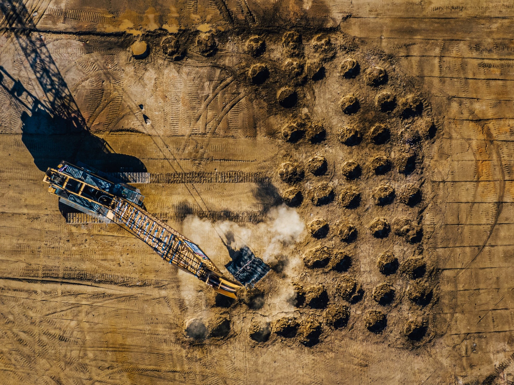 Aerial view of dynamic compaction (Courtesy of Menard Group)
