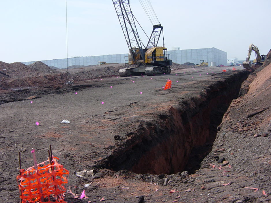 Use of a seismic cutoff trench to lessen off-site vibration levels.   (Courtesy of Langan) 