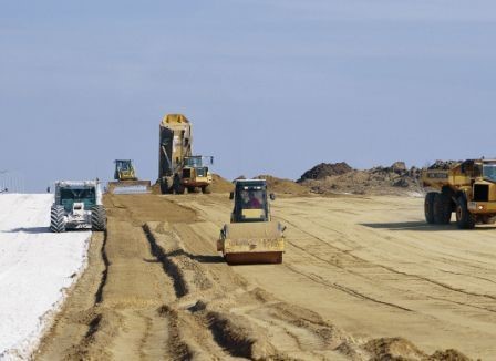 Compaction of chemical stabilized soil. (Photograph courtesy of Carmeuse Lime & Stone, from www.carmeusena.com) Compaction of chemical stabilized soil. (Photograph courtesy of Carmeuse Lime & Stone, from www.carmeusena.com)