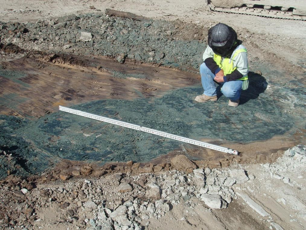 Exposed top of deep mixing columns. (Courtesy of Fudo Construction).