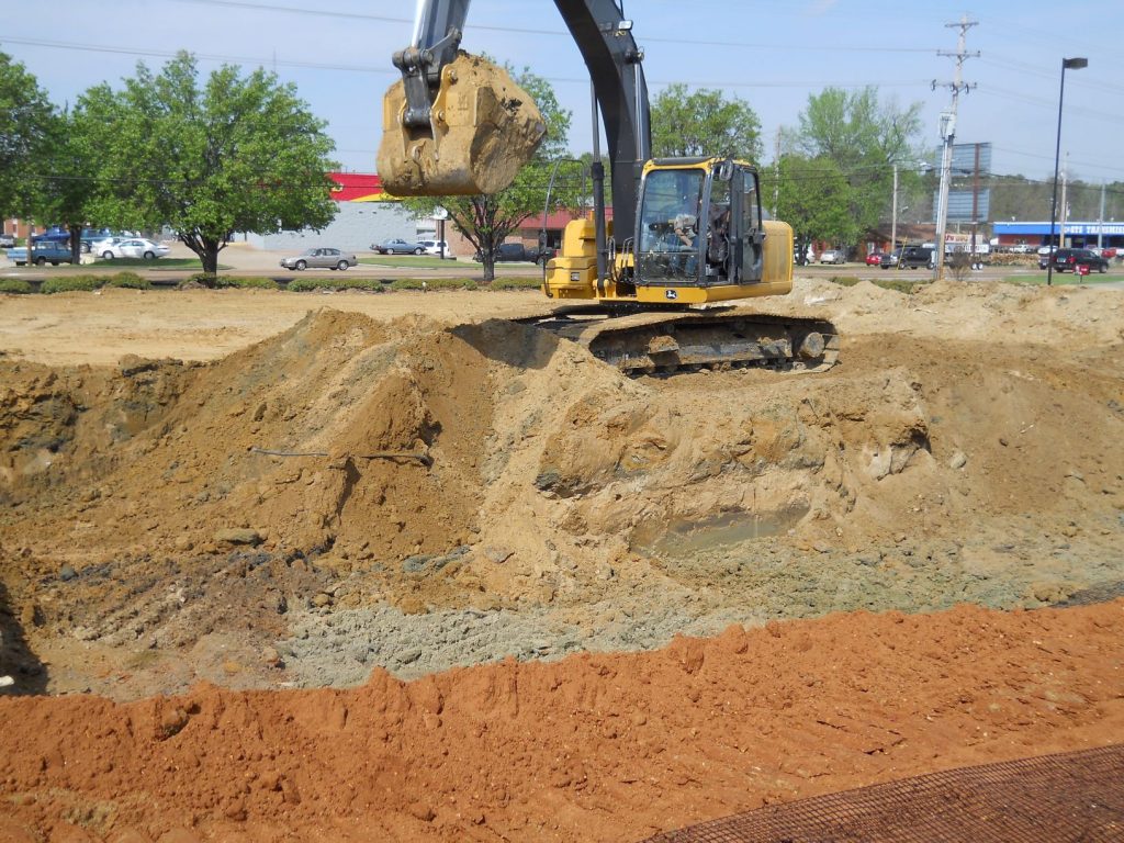 Excavation of unsuitable soil using hydraulic excavator in Columbus, Mississippi. Courtesy David M. Coleman. Excavation of unsuitable soil using hydraulic excavator in Columbus, Mississippi. Courtesy David M. Coleman.