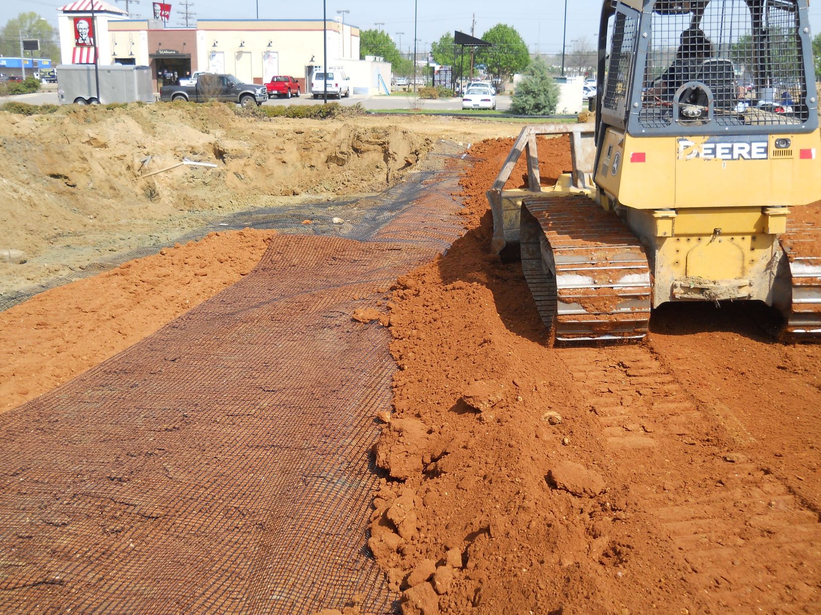 After excavation, geogrid and granular replacement fill in Columbus, Mississippi. Courtesy of David M. Coleman. After excavation, geogrid and granular replacement fill in Columbus, Mississippi. Courtesy of David M. Coleman.