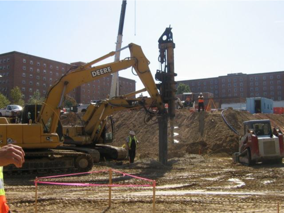 Rammed aggregate pier construction. (Photograph courtesy of Jame Mitchell) Rammed aggregate pier construction. (Photograph courtesy of Jame Mitchell)