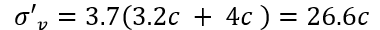Equation: Sigma prime sub upsilon is equal to 3.7 times the sum of, 3.2 times c plus 4 times c; is equal to 26.6 times c.