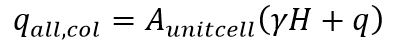 Equation: q sub all,col is equal to the product of A sub unitcell, times, the sum of gamma times H plus q.