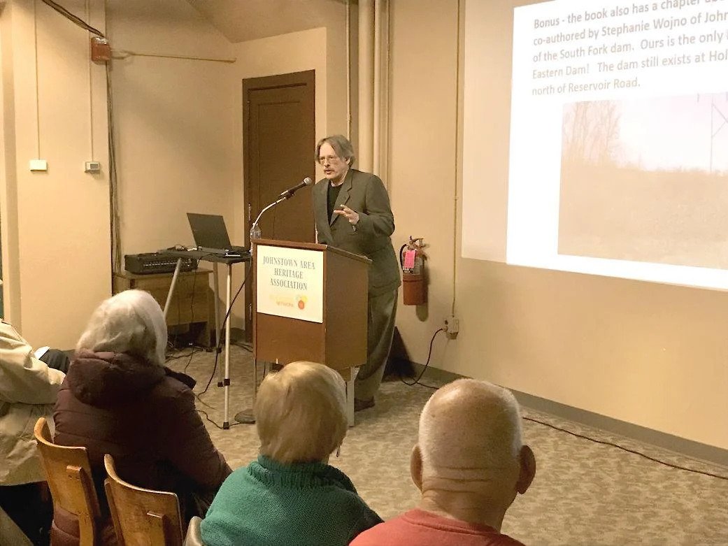 Neil Coleman addresses an audience on the Johnstown Flood.