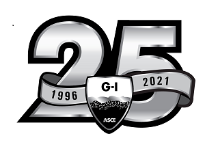 G-I Shield logo with scroll reading 1996-2021, in front of large numeral 25, all in shades of silver