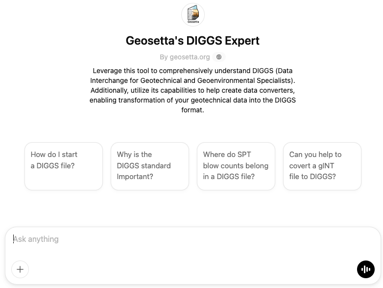 Screenshot of DIGGS AI tool