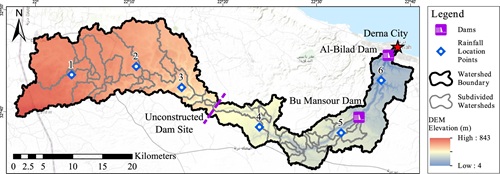 Topographical map of Wadi Derna watershed