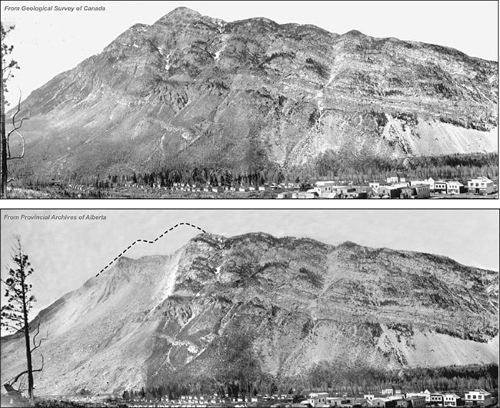 Black and white photographs of side of Turtle Mountain