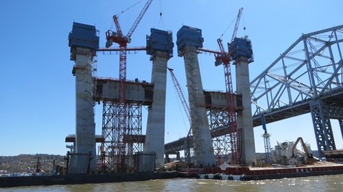 Floating concrete plant on the Hudson River.