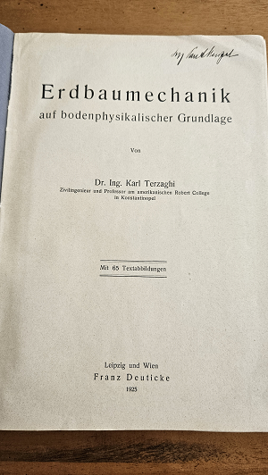 Title page of Erdbaumechanik by Karl Terzaghi
