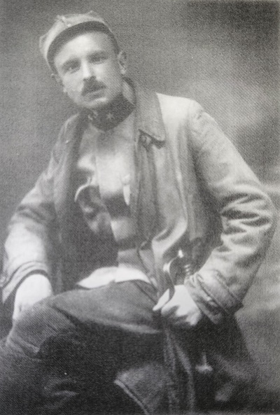 Black and white photograph of Karl Terzaghi in the WWI uniform of the Austro-Hungarian Army