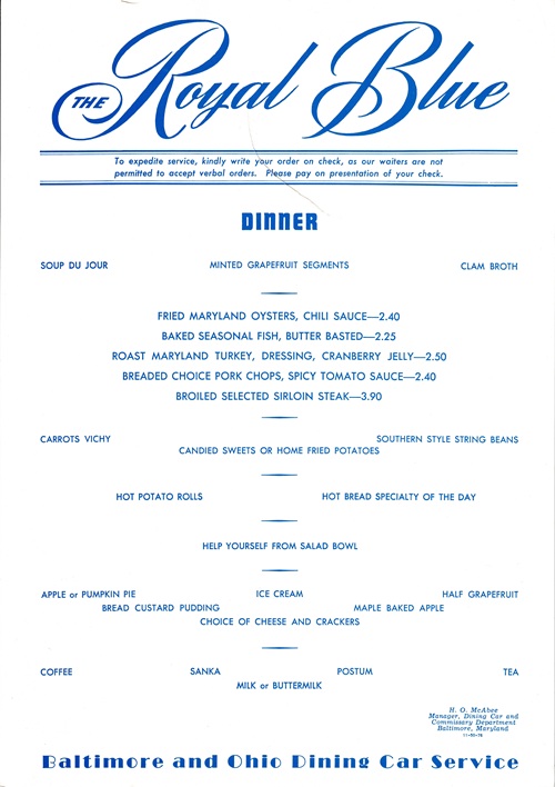 Image of antique menu