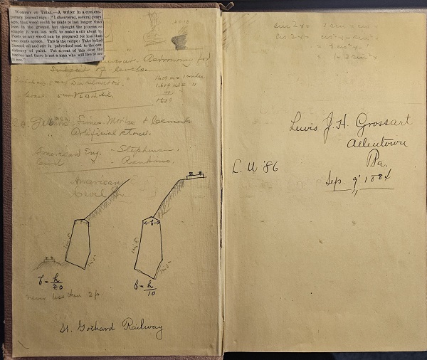 Photograph of inside cover of an antique book