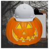Smiling Jack o' Lantern wearing a hard hat. It sits in front of a clipboard against the background of a spooky swamp.